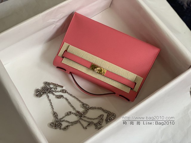 Hermes手提女包 愛馬仕kelly pochette一代 epsom皮 唇膏粉金扣  tdh2012